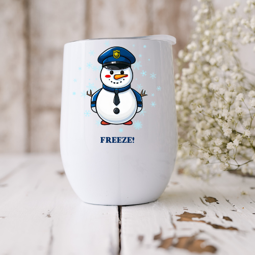 FREEZE! Police Snowman Wine Tumbler