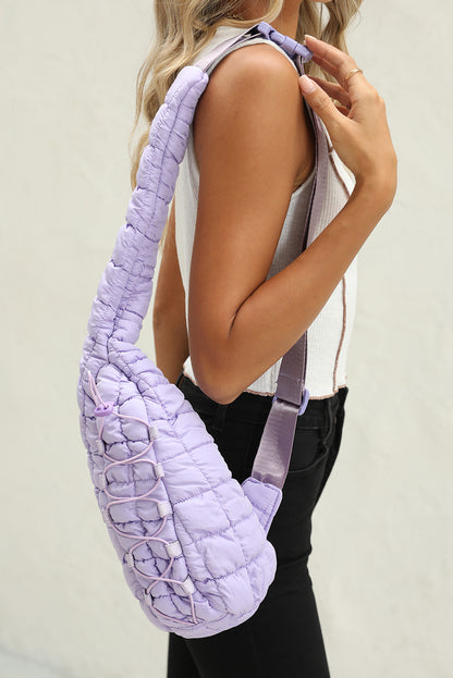 Wisteria Marshmallow Quilted Drawstring Crossbody Bag