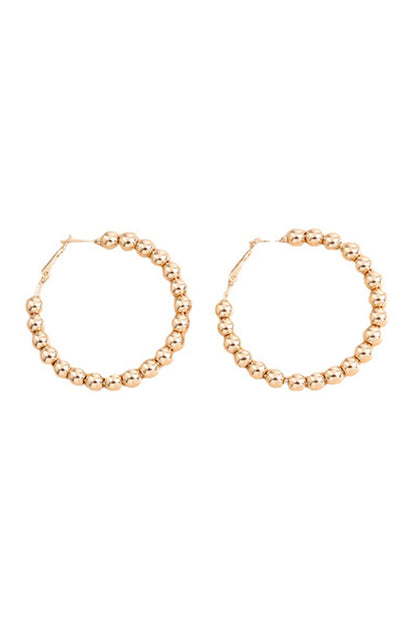 Gold Plated Beaded Minimalist Alloy Hoop Earrings