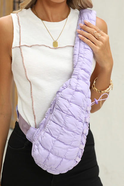 Wisteria Marshmallow Quilted Drawstring Crossbody Bag