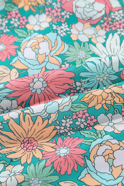 Multicolour Floral Print Short Puff Sleeve V Neck Boho Peplum Blouse
