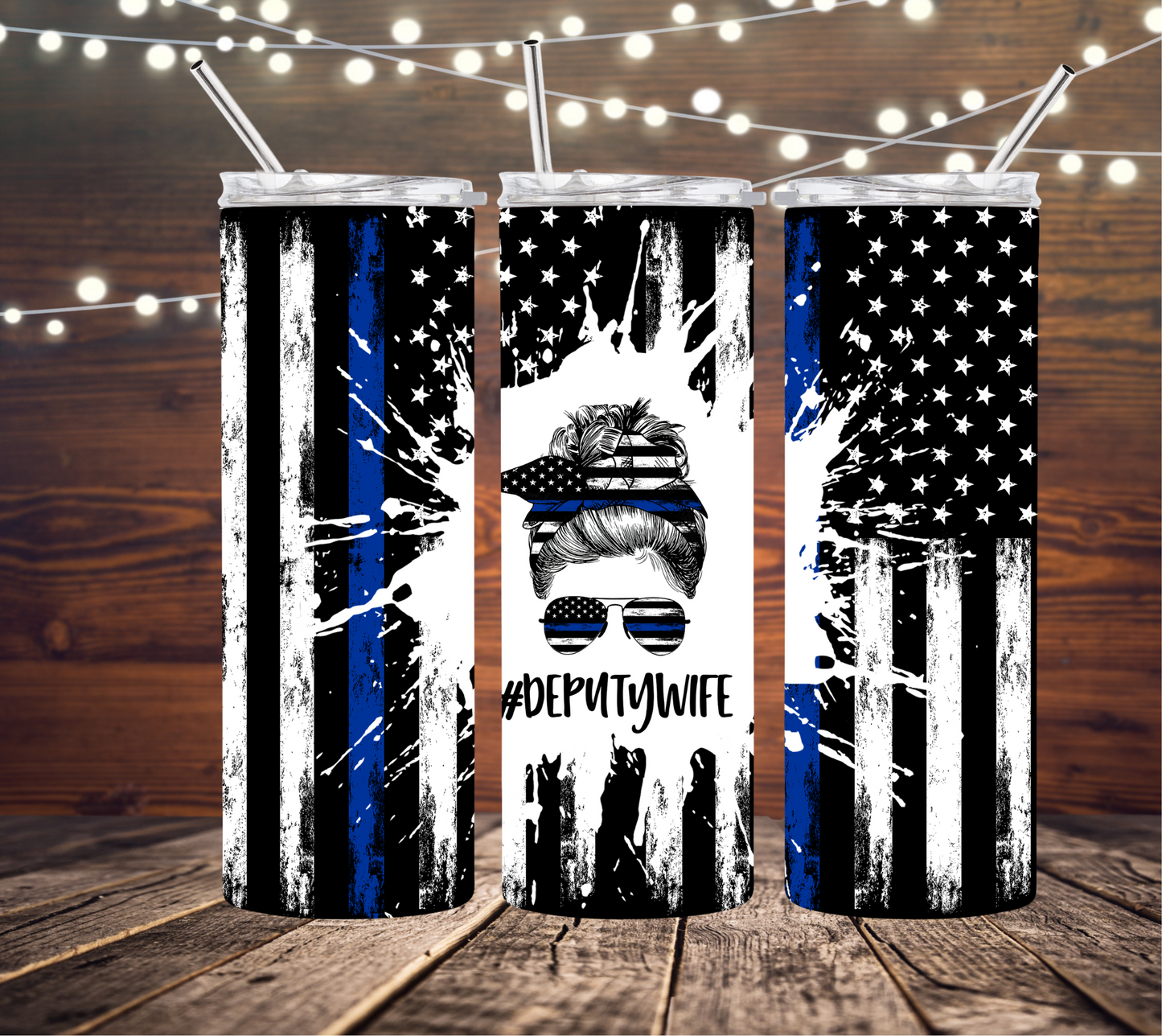 Thin Blue Line #Deputy Wife 20oz Skinny Tumbler
