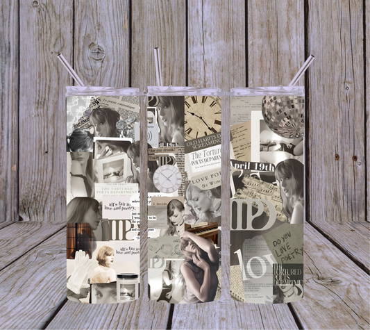 TTPD Album Collage Taylor Swift  20oz Skinny Tumbler