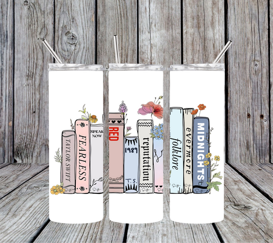 The Eras Tour Taylor Swift Album Books 20oz Skinny Tumbler