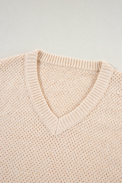 Dark Brown Plain Oversized Hollowed Knit Sweater
