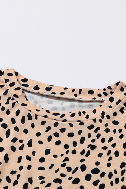Brown Casual Crew Neck Long Sleeve Leopard Print Dress