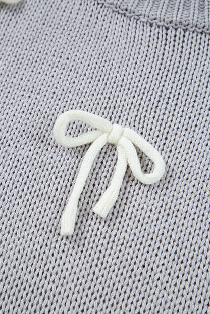 Parchment Bowknot Applique Cap Sleeve Sweater