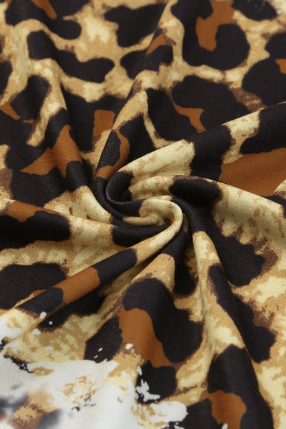 Brown Leopard Print TRAIN STATION Graphic T Shirt