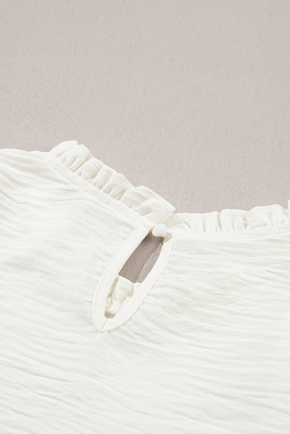 White Frilled Neck Ruffled Trim Bubble Sleeve Blouse