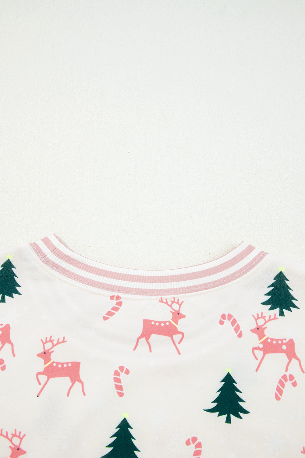 Green Bow Christmas Tree Print Contrast Striped Trim 2pcs Lounge Set