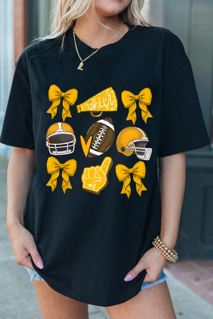 White Game Day Rugby Cheer Helmet Bow Graphic Tee