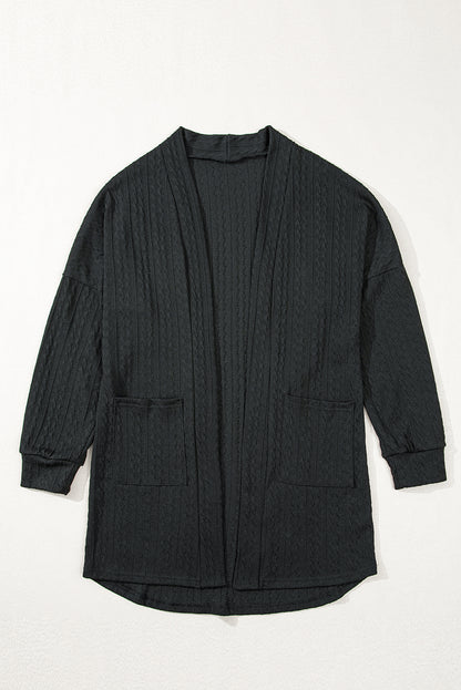 Canton Textured Knit Side Pockets Open Front Cardigan