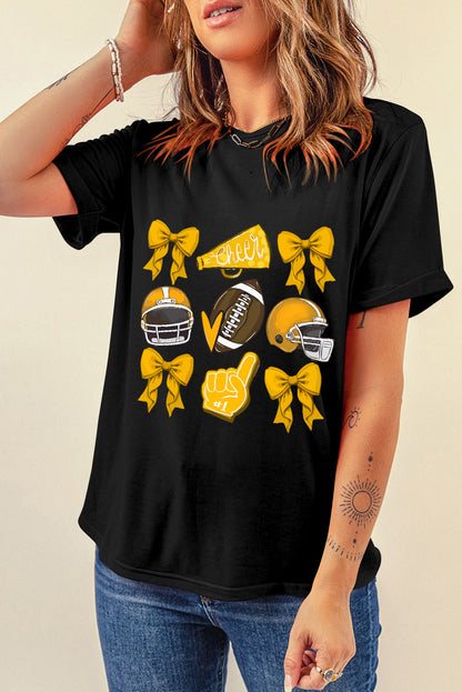 White Game Day Rugby Cheer Helmet Bow Graphic Tee