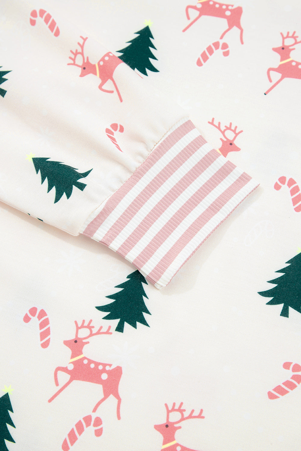 Green Bow Christmas Tree Print Contrast Striped Trim 2pcs Lounge Set