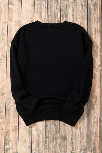 White Glitter Merry & Bright Round Neck Knit Sweater