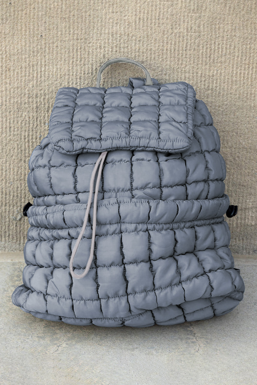 White Solid Flapped Quilted Puffer Backpack