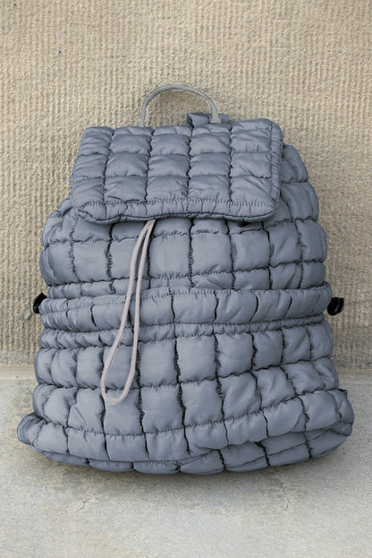 White Solid Flapped Quilted Puffer Backpack