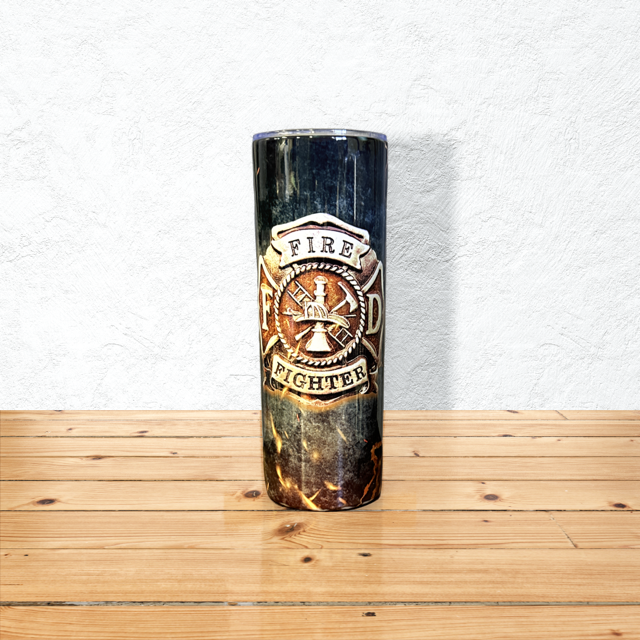 Fire Fighter with Flames 20 oz Stainless Steel Tumbler