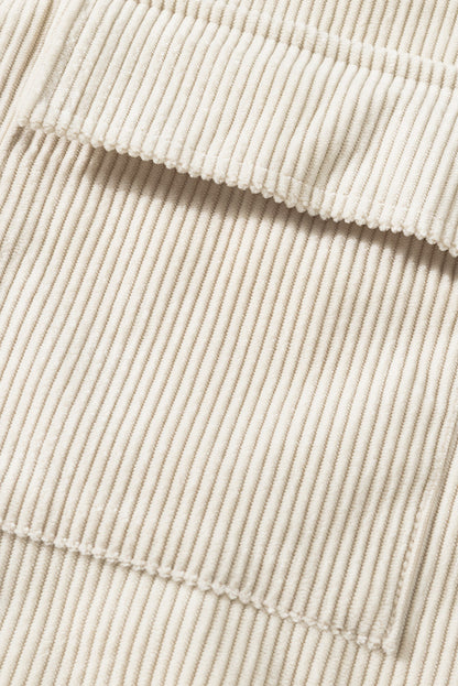 Beige Button Up Patch Pocket Corduroy Shacket