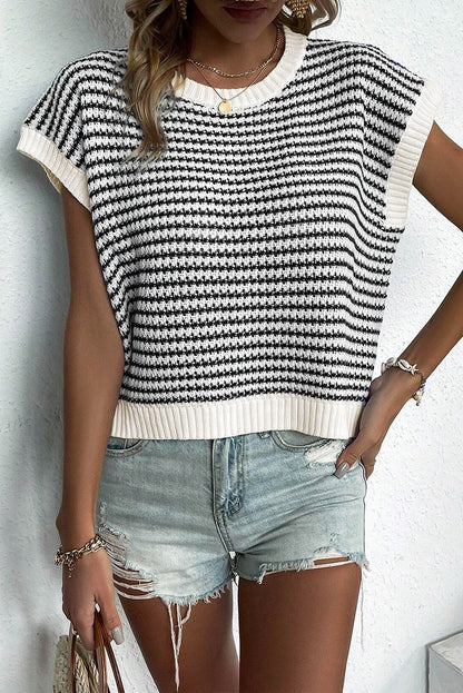 Blue Stripe Contrast Trim Knit Dolman Top