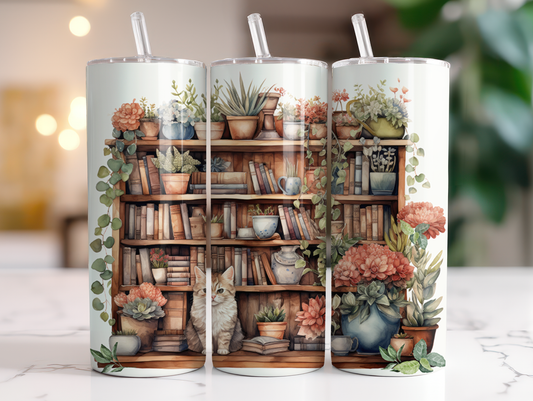 Cat & Bookcase 20oz Skinny Tumbler