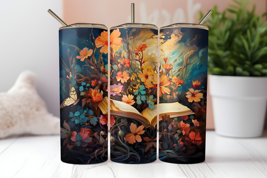 Floral Butterflies Book 20oz Skinny Tumbler