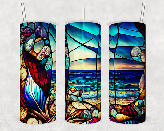 Stained Glass Seashells Ocean 20oz Skinny Tumbler