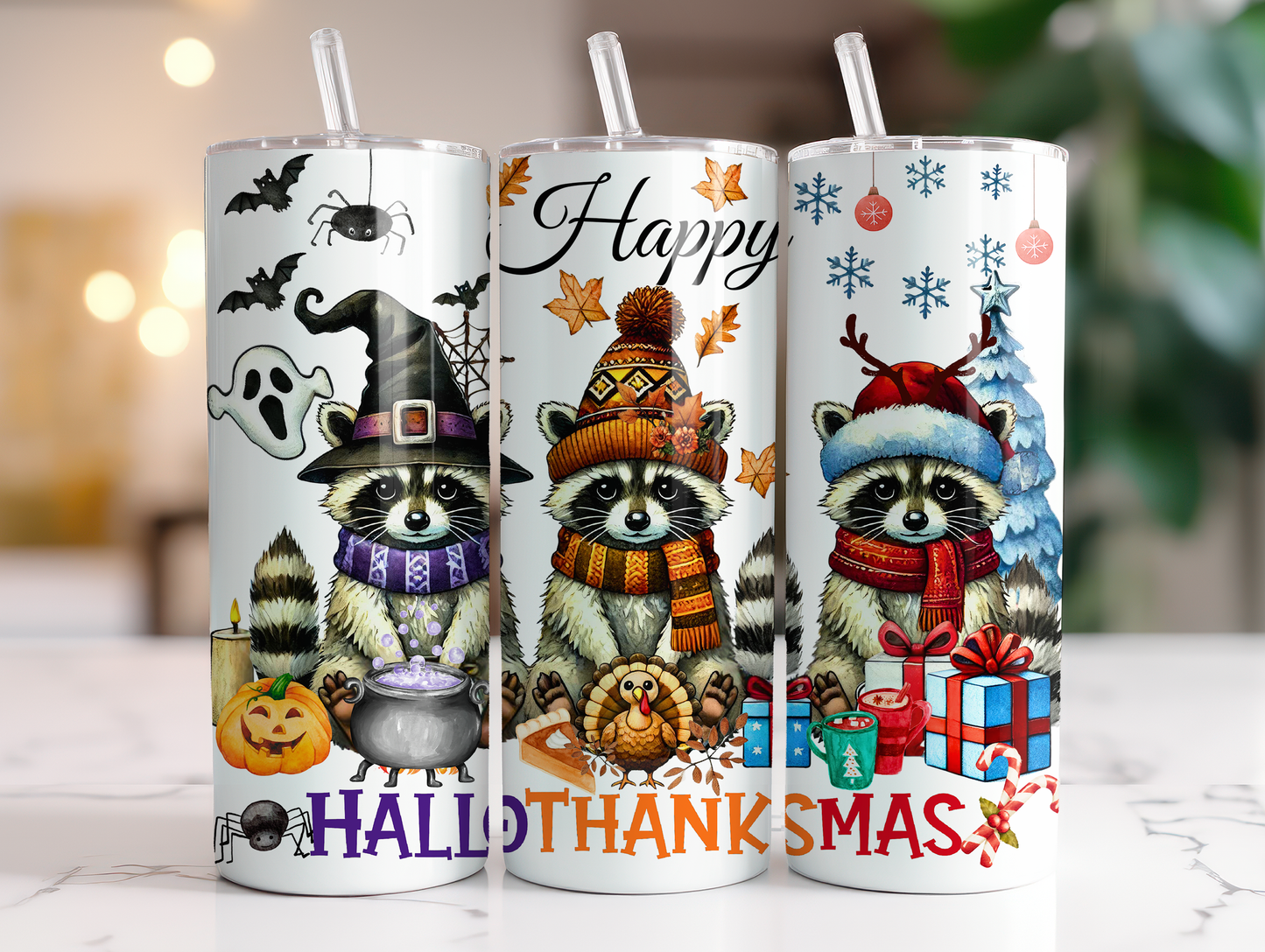Happy Hallothanksmas 20oz Skinny Tumbler
