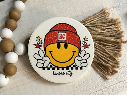Kansas City Smiley Face Chiefs Football Ceramic Coaster