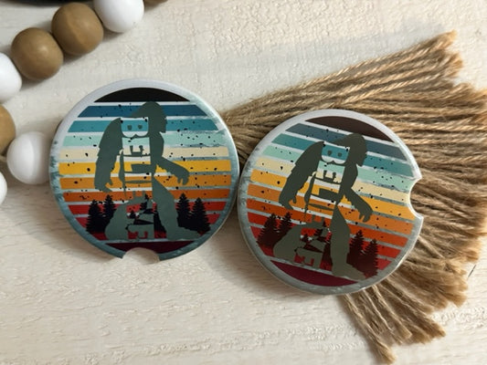 Bigfoot Believe Ceramic Car Coaster Set