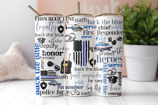 Police Icons Collage 20oz Skinny Tumbler