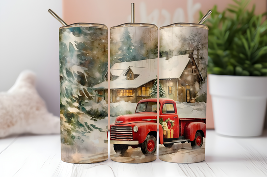 Red Truck Christmas 20oz Skinny Tumbler