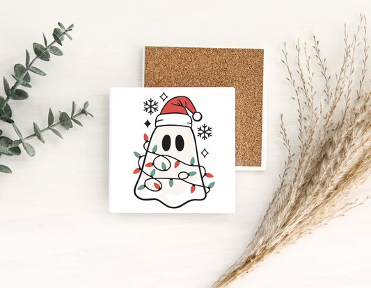Retro Christmas Ghost Ceramic Coaster