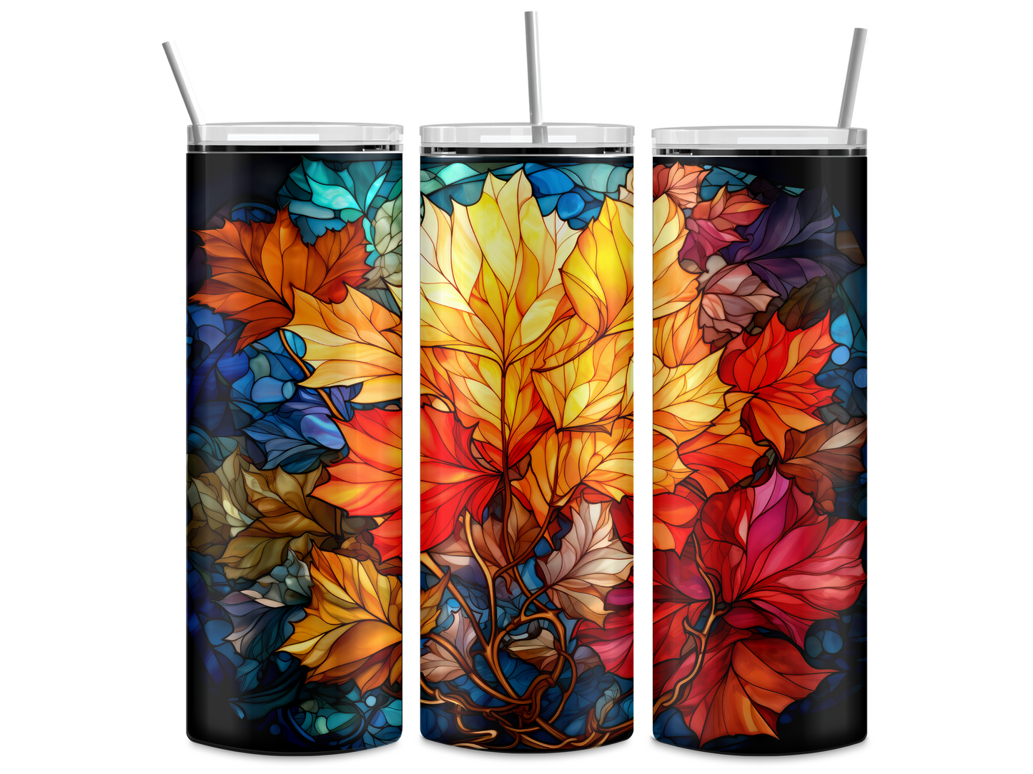 Stained Glass Fall Leaves 20oz Skinny Tumbler