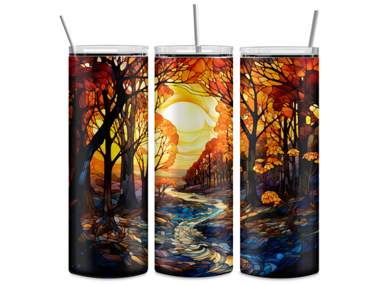 Stained Glass Fall Trees 20oz Skinny Tumbler