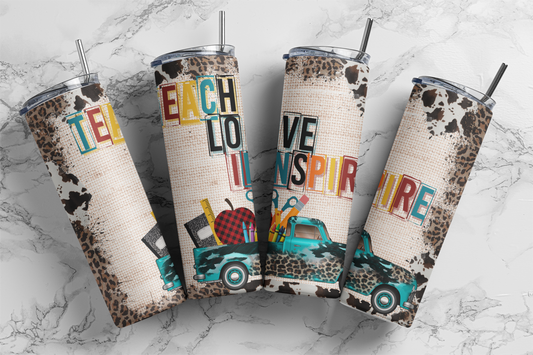 Teacher - Teach Love Inspire 20oz Skinny Tumbler