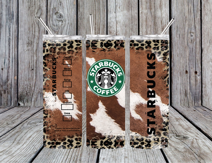 Starbucks Coffee Leopard / Cow print 20oz Skinny Tumbler