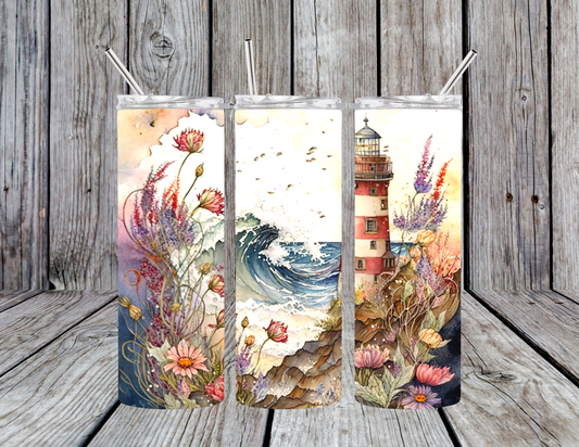 Lighthouse Wave watercolor 20oz Skinny Tumbler