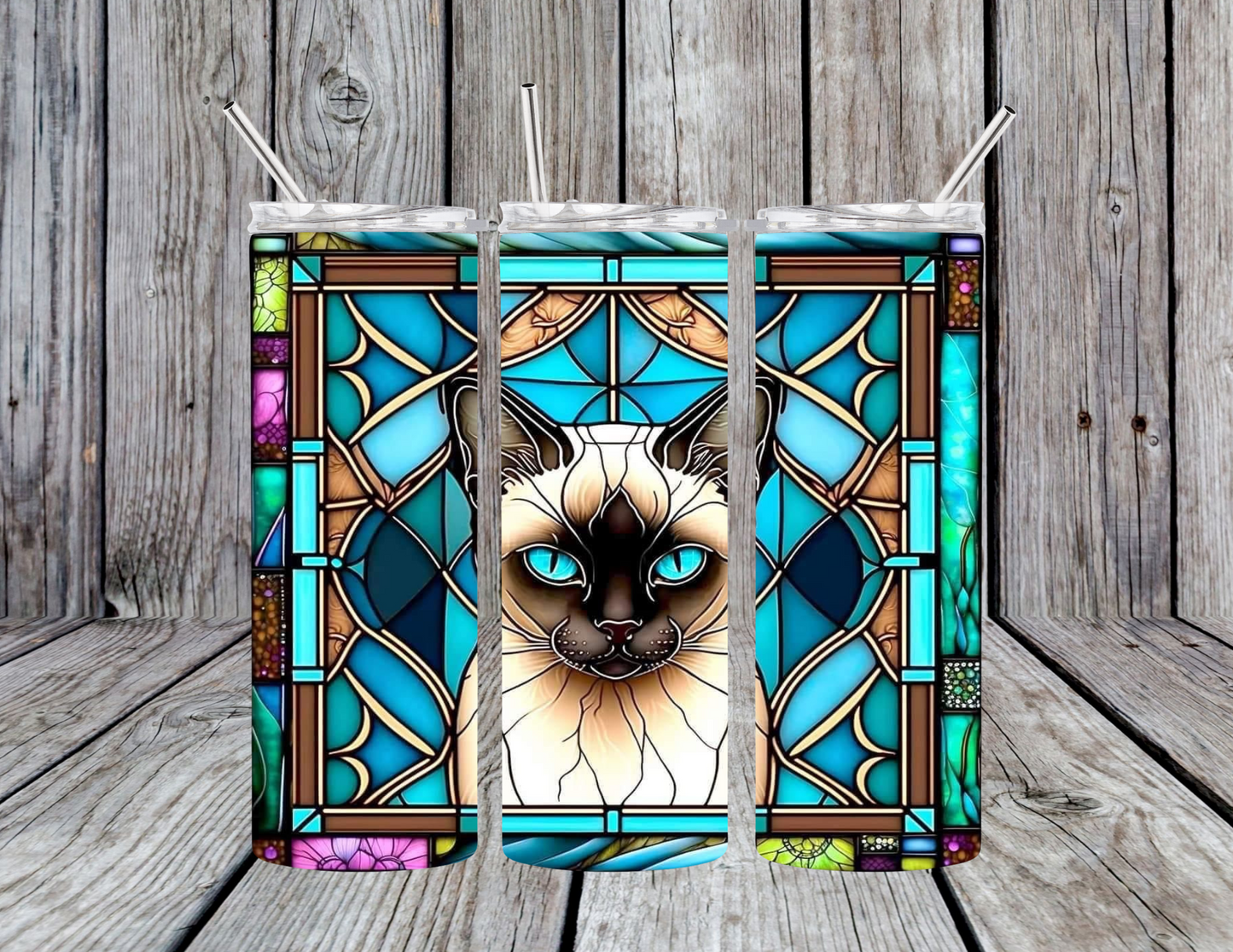 Stained Glass Siamese Cat 20oz Skinny Tumbler