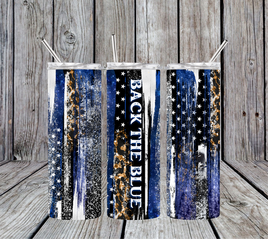 Back the Blue - Leopard 20oz Skinny Tumbler
