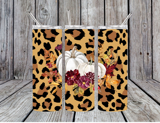 Fall Pumpkins Leopard Skinny Tumbler