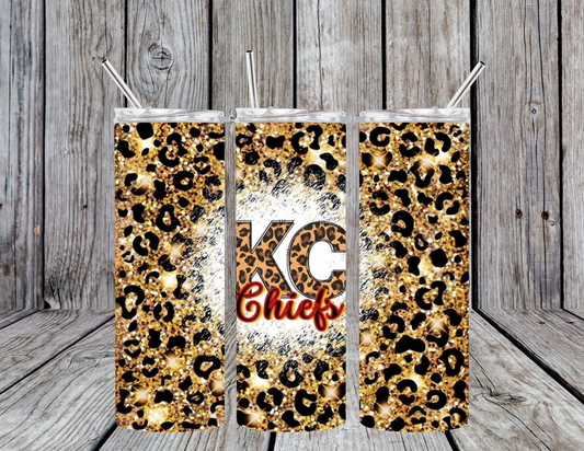 KC Chiefs, leopard, football 20oz Skinny Tumbler