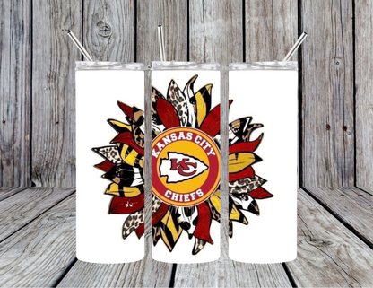 KC Chiefs Leopard Sunflower 20oz Skinny Tumbler