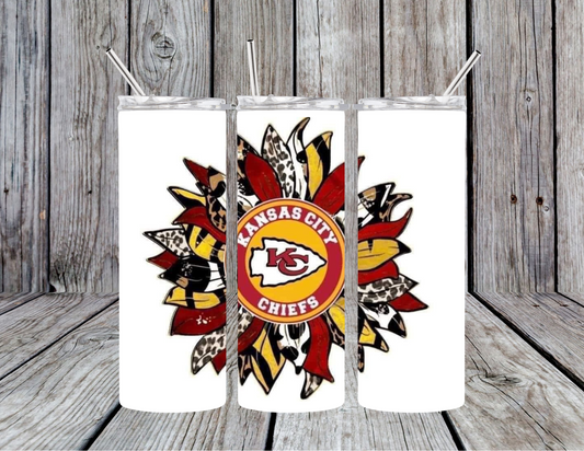 KC Chiefs Leopard Sunflower 20oz Skinny Tumbler