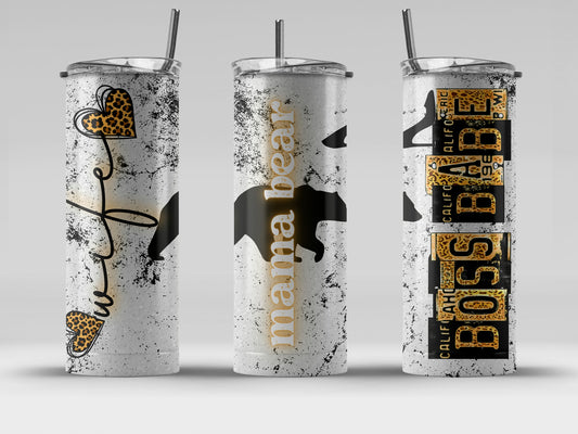 Wife, Mama Bear, Boss Babe 20oz Skinny Tumbler
