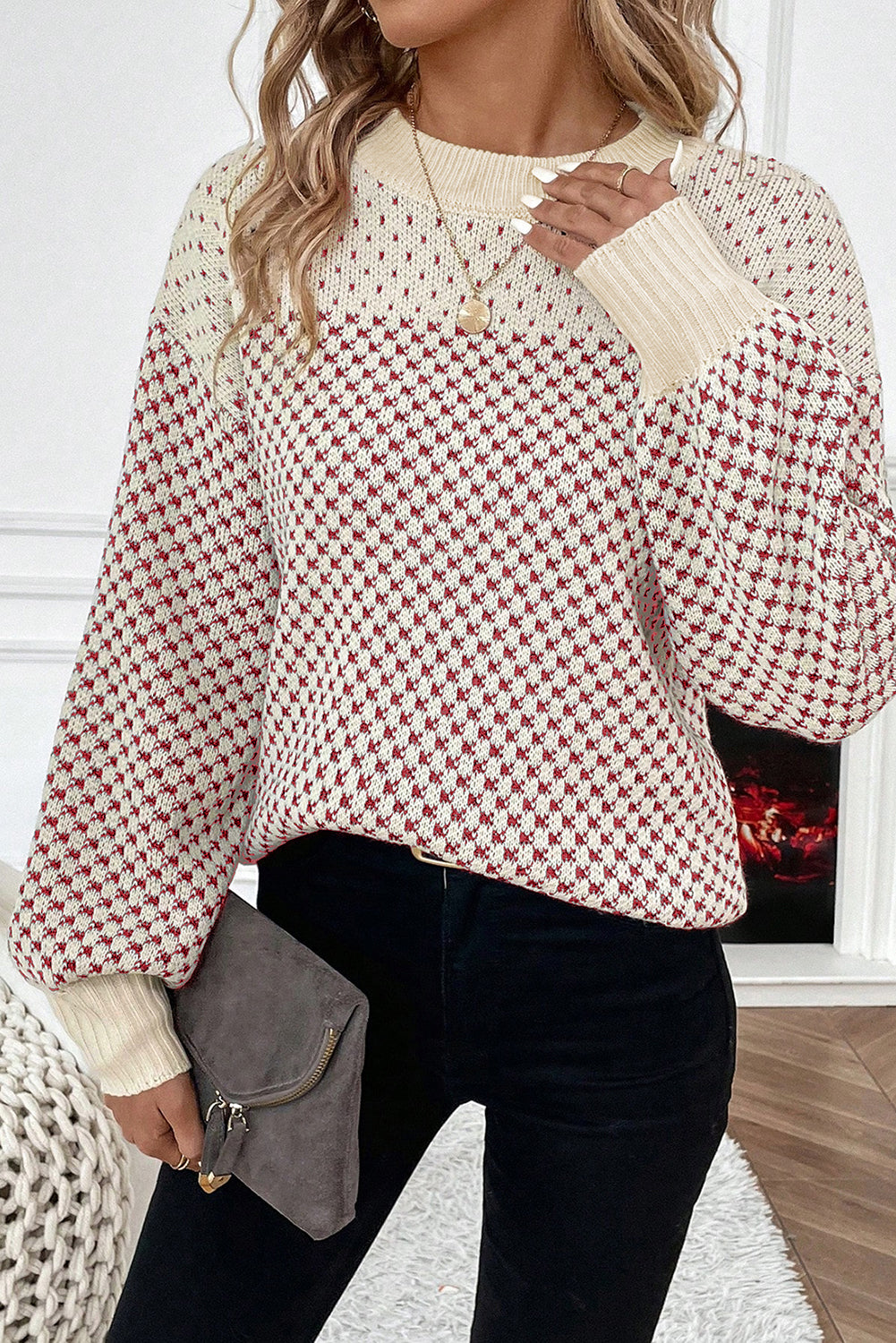 Black Colorblock Bishop Sleeve Knit Sweater