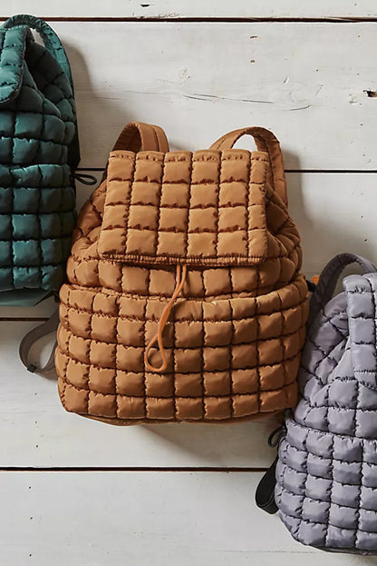 White Solid Flapped Quilted Puffer Backpack