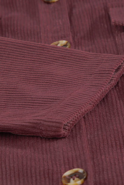 Beige Button Up Patch Pocket Corduroy Shacket