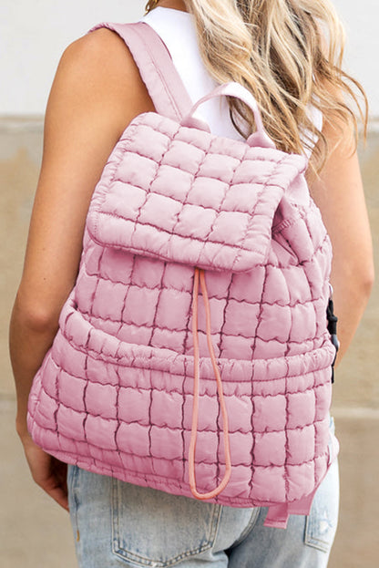 White Solid Flapped Quilted Puffer Backpack