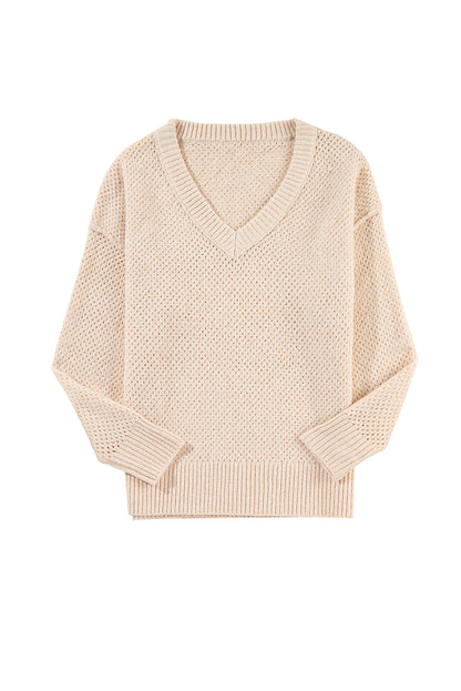 Dark Brown Plain Oversized Hollowed Knit Sweater